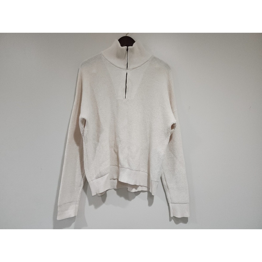 Kuhl Norda 1/4 Zip Sweater Womens XL Beige Waffle Knit Merino Wool Drop Shoulder